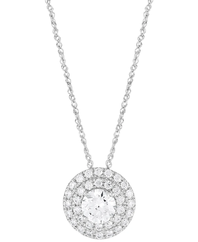 Grown With Love Lab Grown Diamond Double Halo Pendant Necklace (1-1/2 ct. t.w.) in 14k White or Yellow Gold, 16" + 2" extender