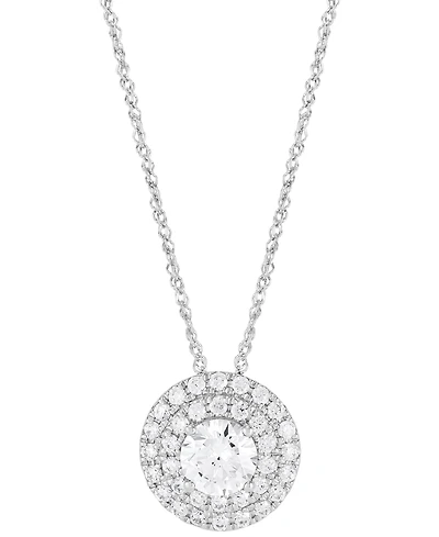 Grown With Love Lab Grown Diamond Double Halo Pendant Necklace (1-1/2 ct. t.w.) in 14k White or Yellow Gold, 16" + 2" extender
