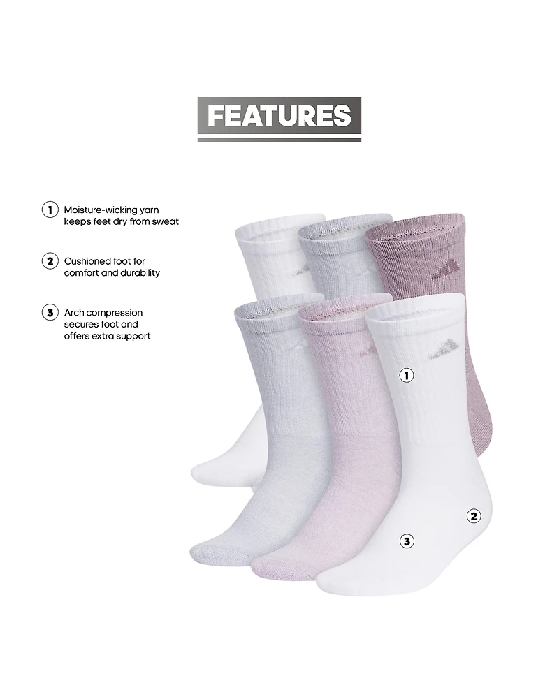adidas Women's Athletic Cushioned Crew Socks, Pack of 6