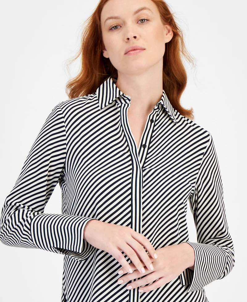 Anne Klein Printed Slit-Cuff Blouse