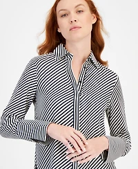 Anne Klein Printed Slit-Cuff Blouse