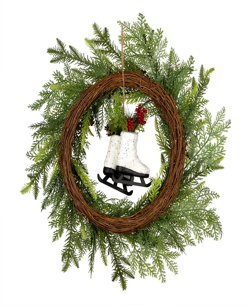 National Tree Company Winter Skates Wreath, 22 Inches