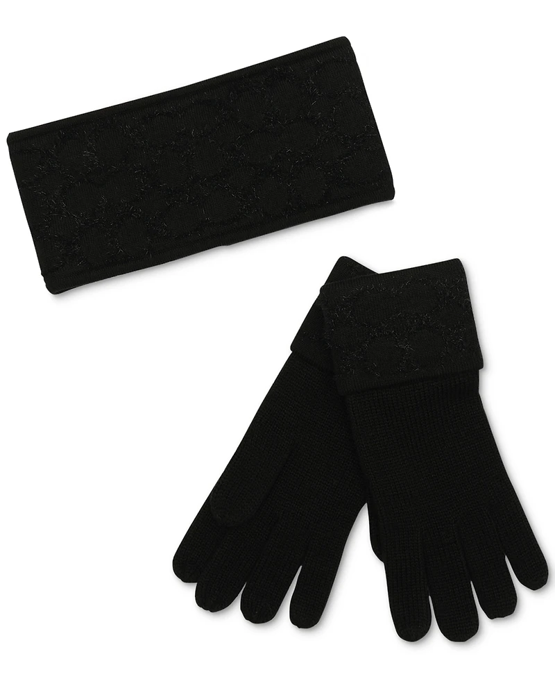 Coach Women's Signature C Metallic Headband & Touch Tip Gloves Boxed Gift Set