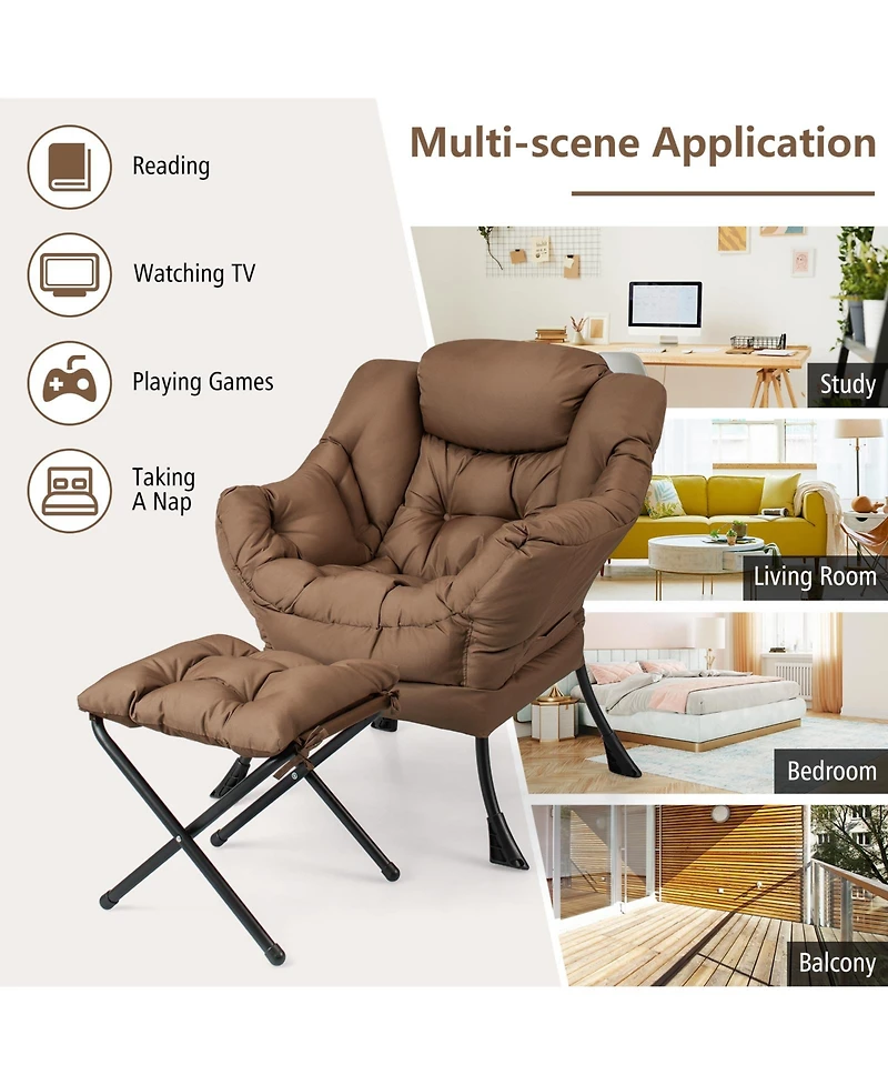 Modern Accent Chair with Folding Footrest and Side Pocket for Living Room
