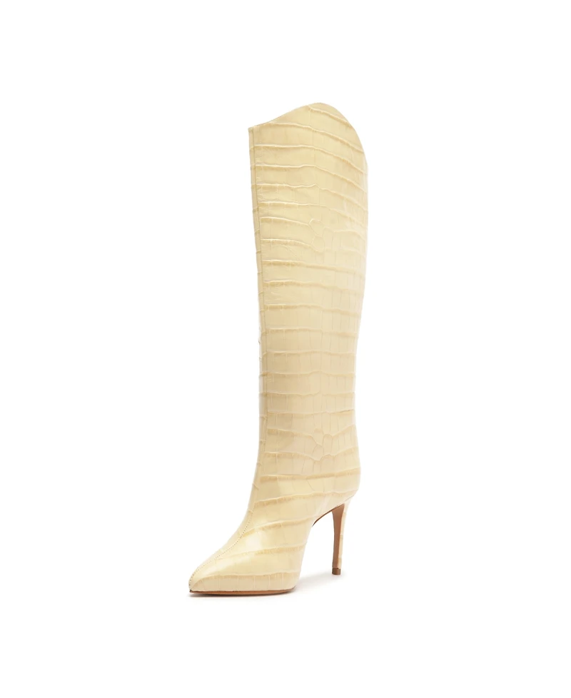Schutz Women's Maryana Crocodile Embossed Wide Leg Knee High Stiletto Leather Boots