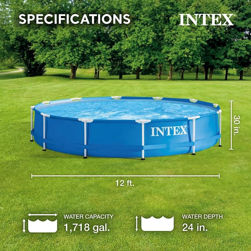 Intex 12'x30" Swimming Pool w/ Pump, Pool Ladder for 42” Wall, & 12 Cover
