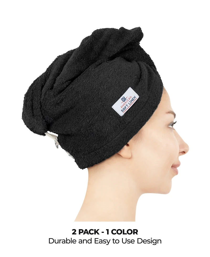 American Soft Linen 2-Pack Hair Drying Towels, 26" x 13"