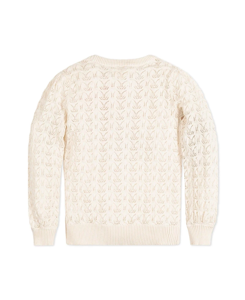 Hope & Henry Girls Long Balloon Sleeve Pointelle Pullover Sweater