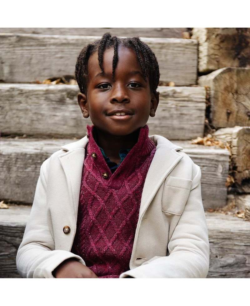 Hope & Henry Boys Organic Long Sleeve Mock Neck Cable Sweater with Flecks