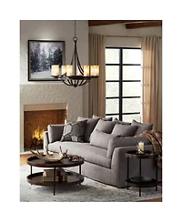 Franklin Iron Works Sperry Industrial Bronze Chandelier 28" Wide Rustic Farmhouse Cylinder Scavo Glass 8-Light Fixture for Dining Room House Foyer Kit