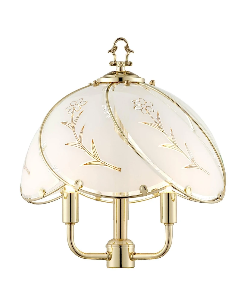 Regency Hill Flower Traditional Accent Table Lamp 19 1/2" High Polished Brass Touch On Off Floral Glass Shade for Bedroom Living Room Bedside Off