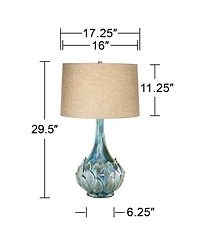 Kenya Modern Table Lamp 29 1/2" Tall Blue Green Reactive Glaze Ceramic Beige Linen Tapered Drum Shade for Bedroom Living Room House Home Bedside Night
