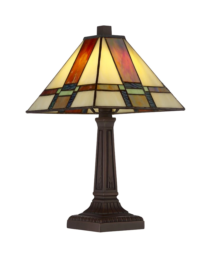 Robert Louis Tiffany Mission Accent Table Lamp 14 1/4" High Led Art Deco Stained Glass Shade for Bedroom Bedside Nightstand Office