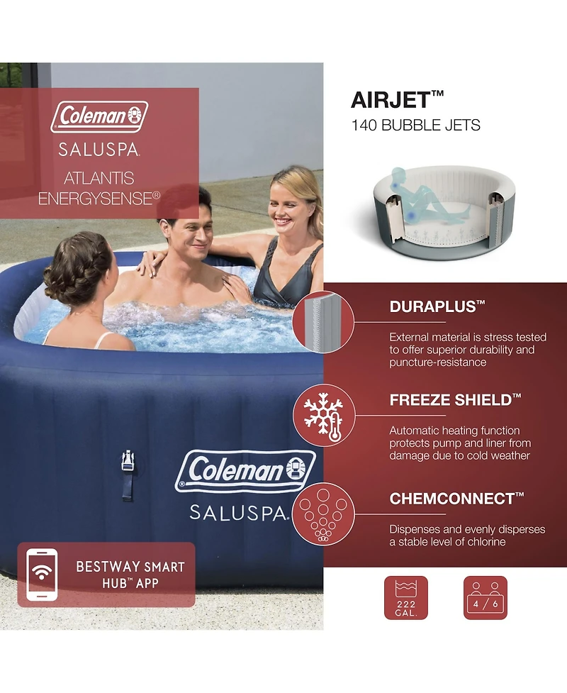 Bestway Coleman Hawaii AirJet Inflatable Hot Tub with EnergySense Cover, Blue