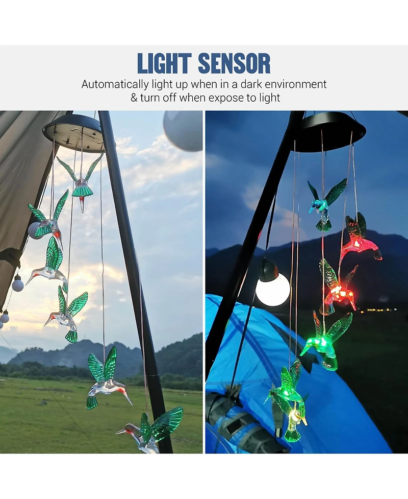 Hummingbird Solar Led Light Wind Chimes Home Garden Xmas Gift Decor Lamp Us