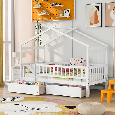 Streamdale Twin Wooden House Bed With Two Drawers
