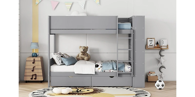 Streamdale Twin Over Bunk Bed With 2 Drawers And Multilayer Cabinet