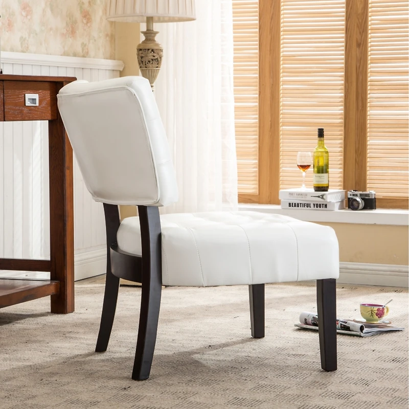 Simplie Fun Blended Leather Tufted Accent Chair with Oversized Seating, Ivory