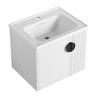 Wall-Mounted Vanity | Dual-Door with 3D Wave | Ceramic Sink | Soft-Close | Metallic