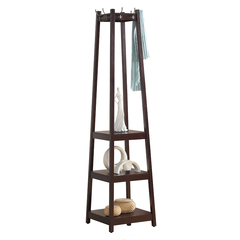 Coat Rack w/ 3-Tier Storage Shelves in Espresso Finish