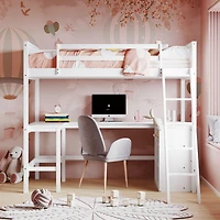 Streamdale Twin Loft Bed With Shelves And Desk, Wooden Desk
