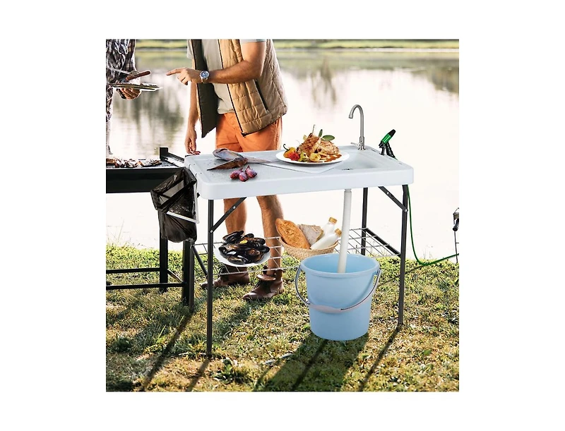 Slickblue Portable Camping Fish Cleaning Table with Grid Rack and Faucet