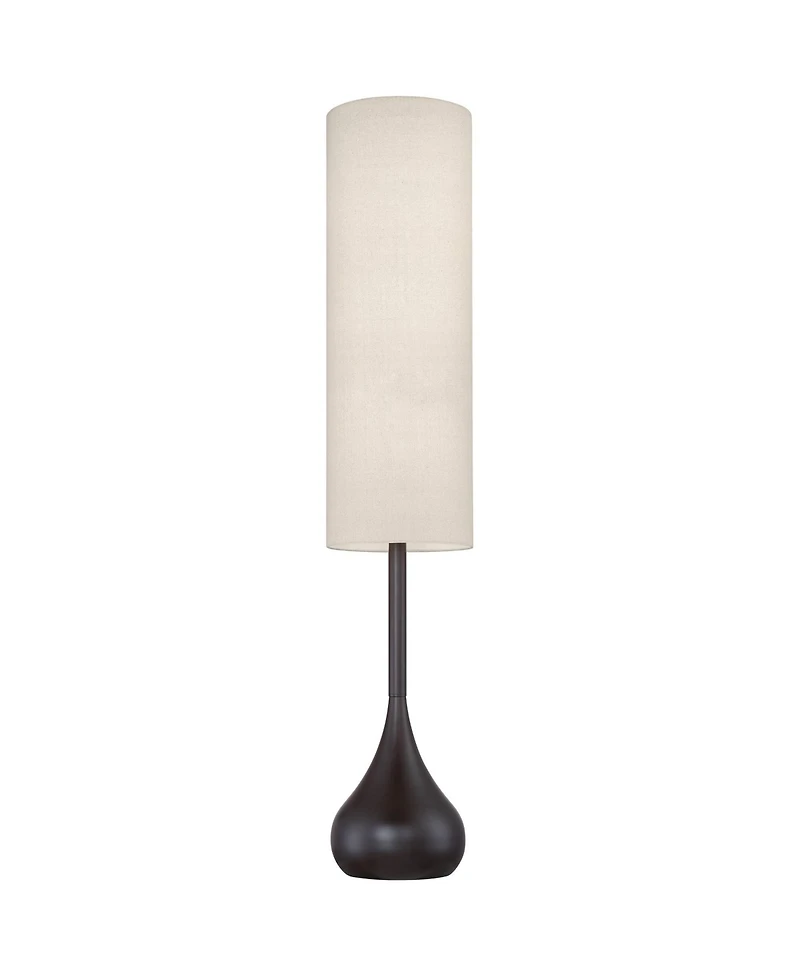 Possini Euro Design Mid Century Modern Floor Lamp 62" Tall Bronze Metal Droplet Off White Cream Cylinder Shade for Living Room Reading