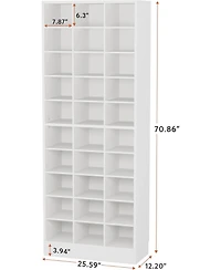 Tribesigns 10-Tier Shoe Storage Cabinet, Gray Wooden Shoe Rack with 30 Cubbies, Freestanding Tall Entryway Shoe Organizer