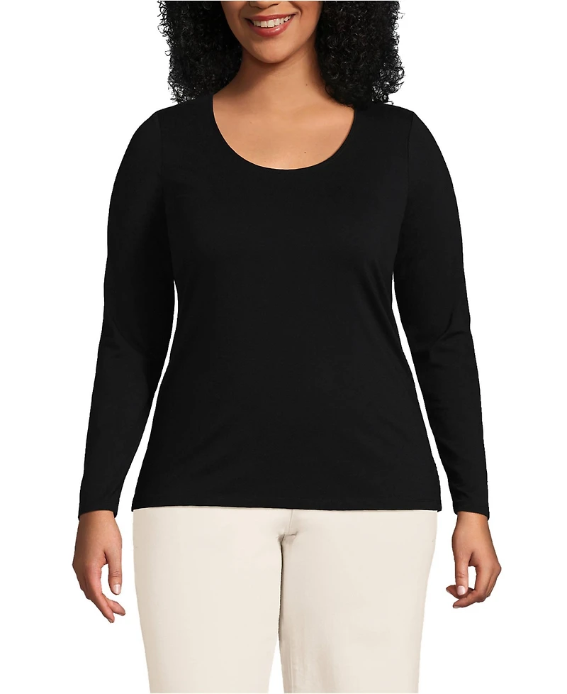 Lands' End Women's Plus Lightweight Jersey Skimming Long Sleeve Scoop Neck T-shirt
