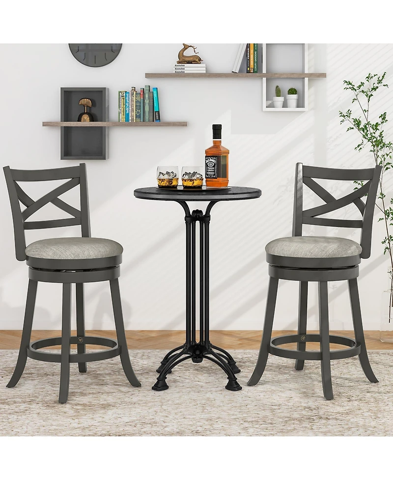 Set of 2 Swivel Bar Stools with Hollow Back and Padded Seat for Counter Height