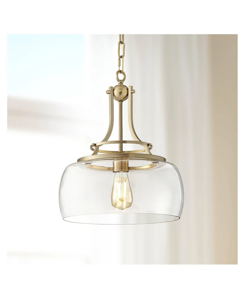 Franklin Iron Works Charleston Brass Hanging Pendant Lighting 13 1/2" Wide Modern Industrial Led Clear Glass Shade Fixture for Dining Room Living Hous