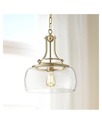 Franklin Iron Works Charleston Brass Hanging Pendant Lighting 13 1/2" Wide Modern Industrial Led Clear Glass Shade Fixture for Dining Room Living Hous
