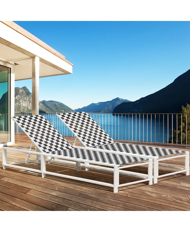 Costway Patio Lounge Chair Chaise Adjustable Reclining Chair Garden Deck Wheel