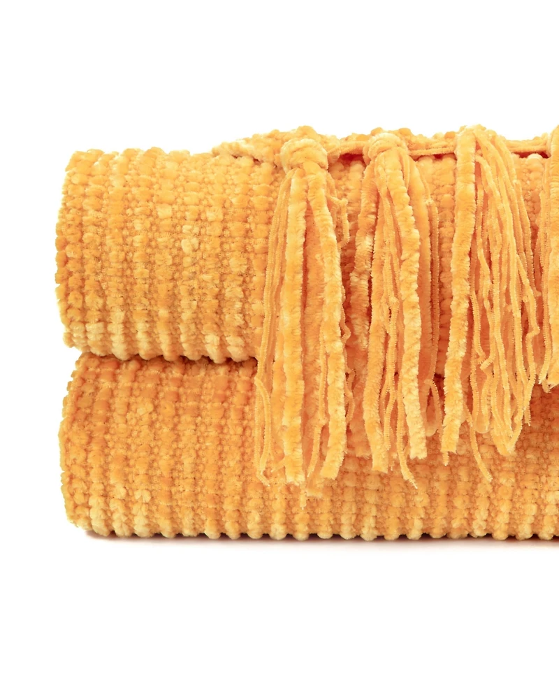 Chanasya Premium Soft Golden Chenille Knitted Textured Decorative Throw Blanket