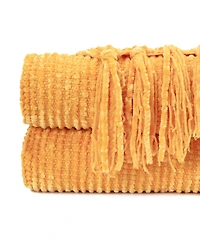 Chanasya Premium Soft Golden Chenille Knitted Textured Decorative Throw Blanket