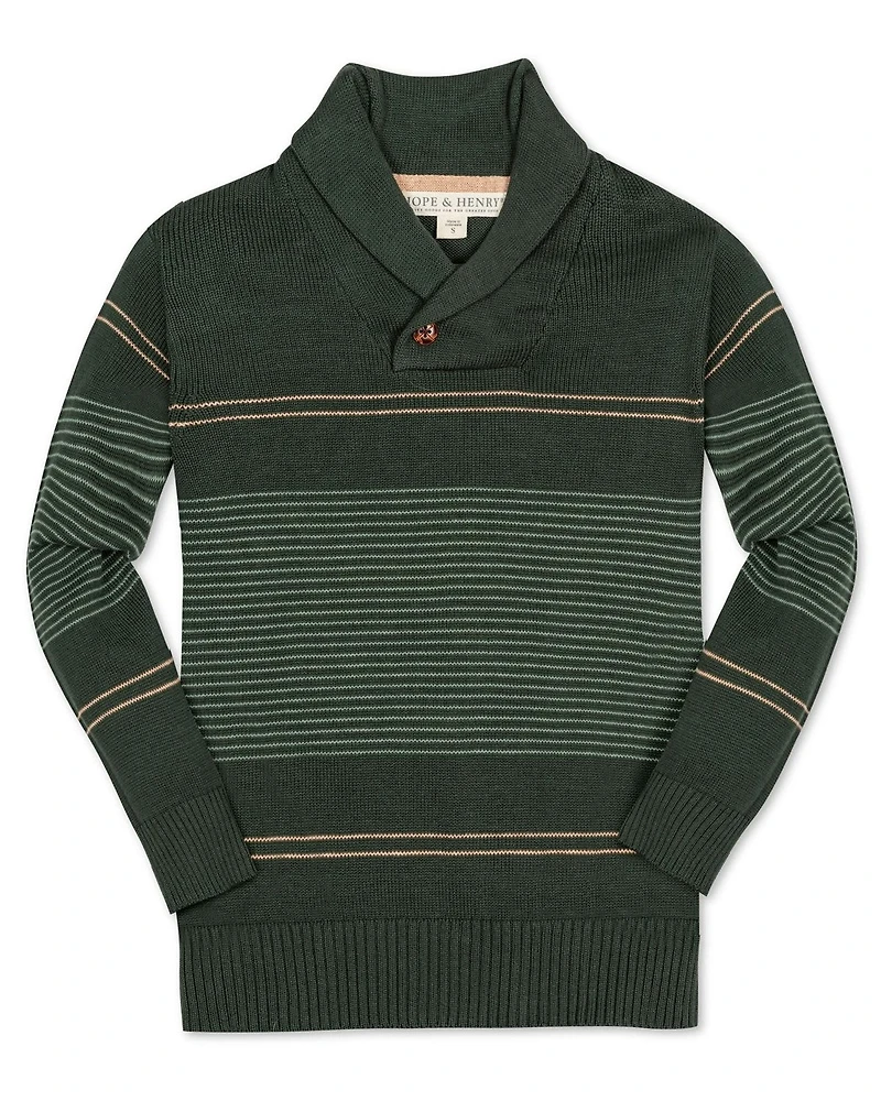 Hope & Henry Boys Organic Long Sleeve Striped Shawl Collar Sweater