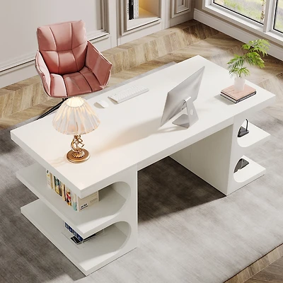 Tribesigns Wood Executive Desk, 62 Inches Computer Desk, Large Office Desk with Shelves, Extra Long Writing Desk for Home, Modern Individual Workstati