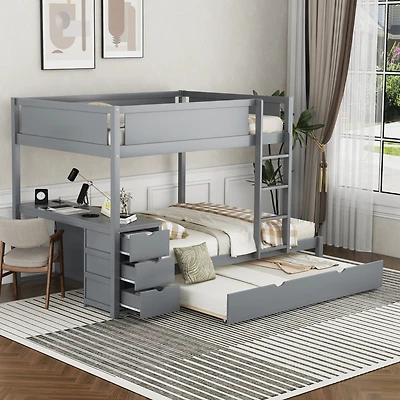 Streamdale Full/Full Bunk Bed with Trundle, Desk, and Storage