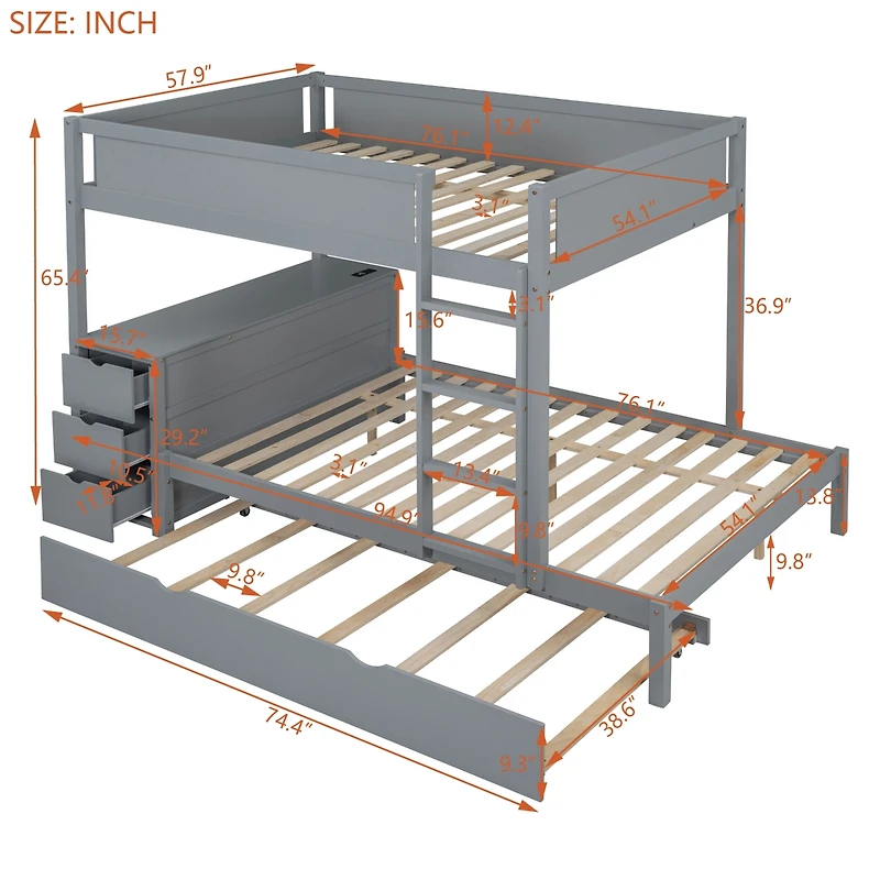 Streamdale Full/Full Bunk Bed with Trundle, Desk, and Storage