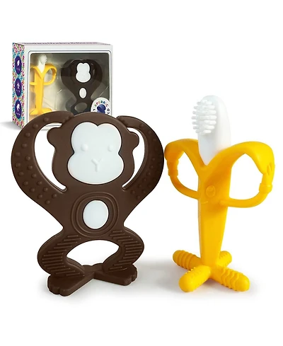 Sperric Baby Teething Toys Set - Baby Monkey Banana Teether and Toothbrush - Safe and Durable Teething Set - Teething Banana Toy for Babies