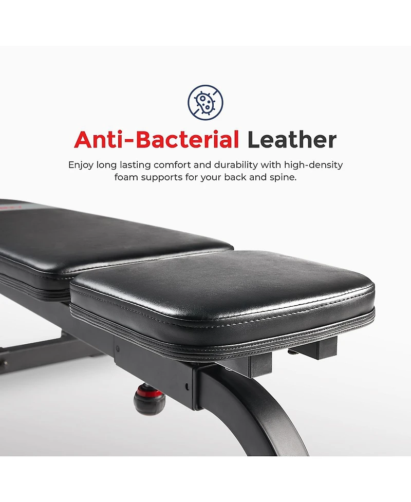 Sunny Health & Fitness Adjustable Incline Multifunction Weight Bench, Anti-bacterial Leather and Weight Capacity 520LBs