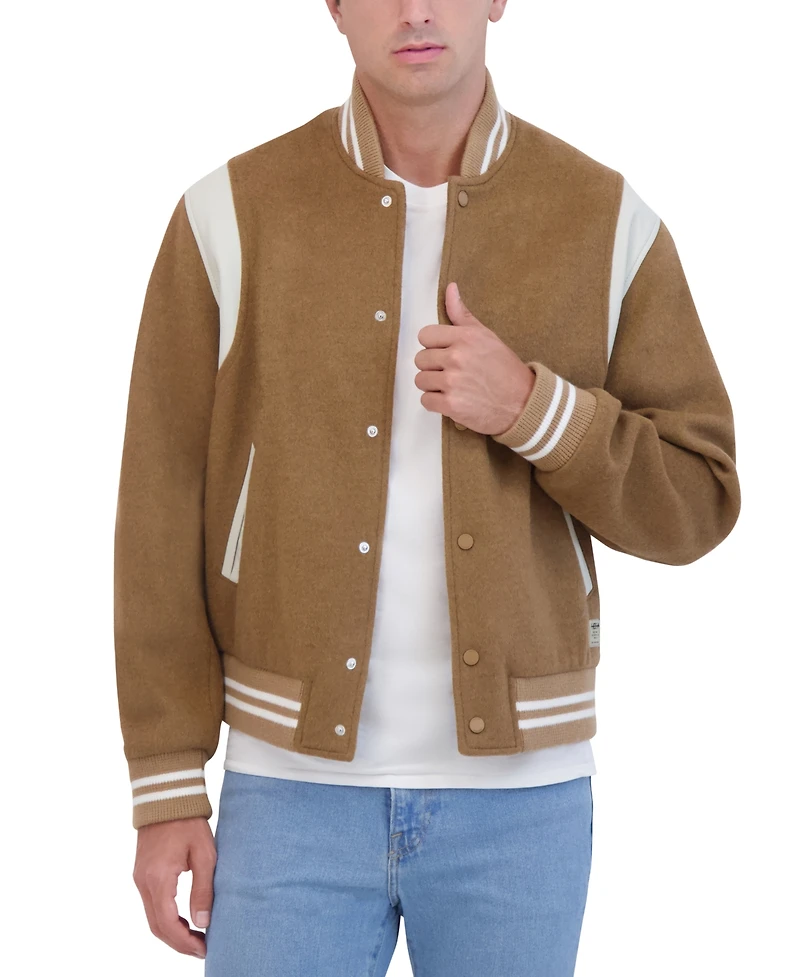 Hudson Men's Varsity Jacket with Faux Leather Trim