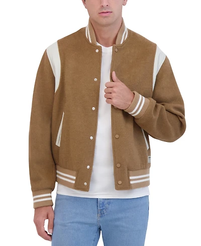Hudson Men's Varsity Jacket with Faux Leather Trim