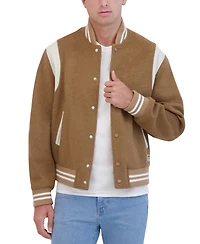 Hudson Men's Varsity Jacket with Faux Leather Trim