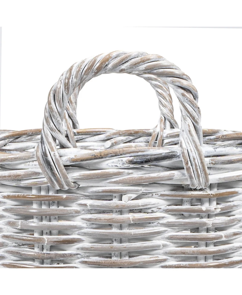 Jonathan Y Arbour Rustic Hand-Woven Rattan Nesting Baskets with Wheels and Handles, White Wash/Kubu Gray (Set of 2)