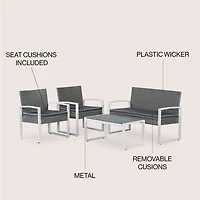 Wilder 4-Piece Modern Coastal Faux Wicker Conversation Outdoor Patio Set
