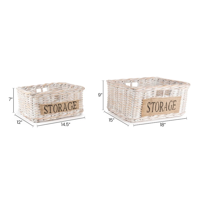 Jonathan Y Reed Southwestern Hand-Woven Rattan Nesting Baskets with Handles, White Wash/Kubu Gray (Set of 2)