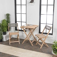 Jonathan Y Sitges Modern Mid-Century 3-Piece Roped Acacia Wood Outdoor Folding Bistro Set, Gray/Light Teak