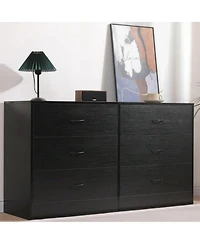 Sugift 6 Drawer Dressers Black Wood Dresser Chest of Drawers Double Dresser