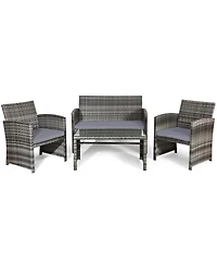 Slickblue 4 Pcs Patio Rattan Furniture Set Top Sofa With Glass Table